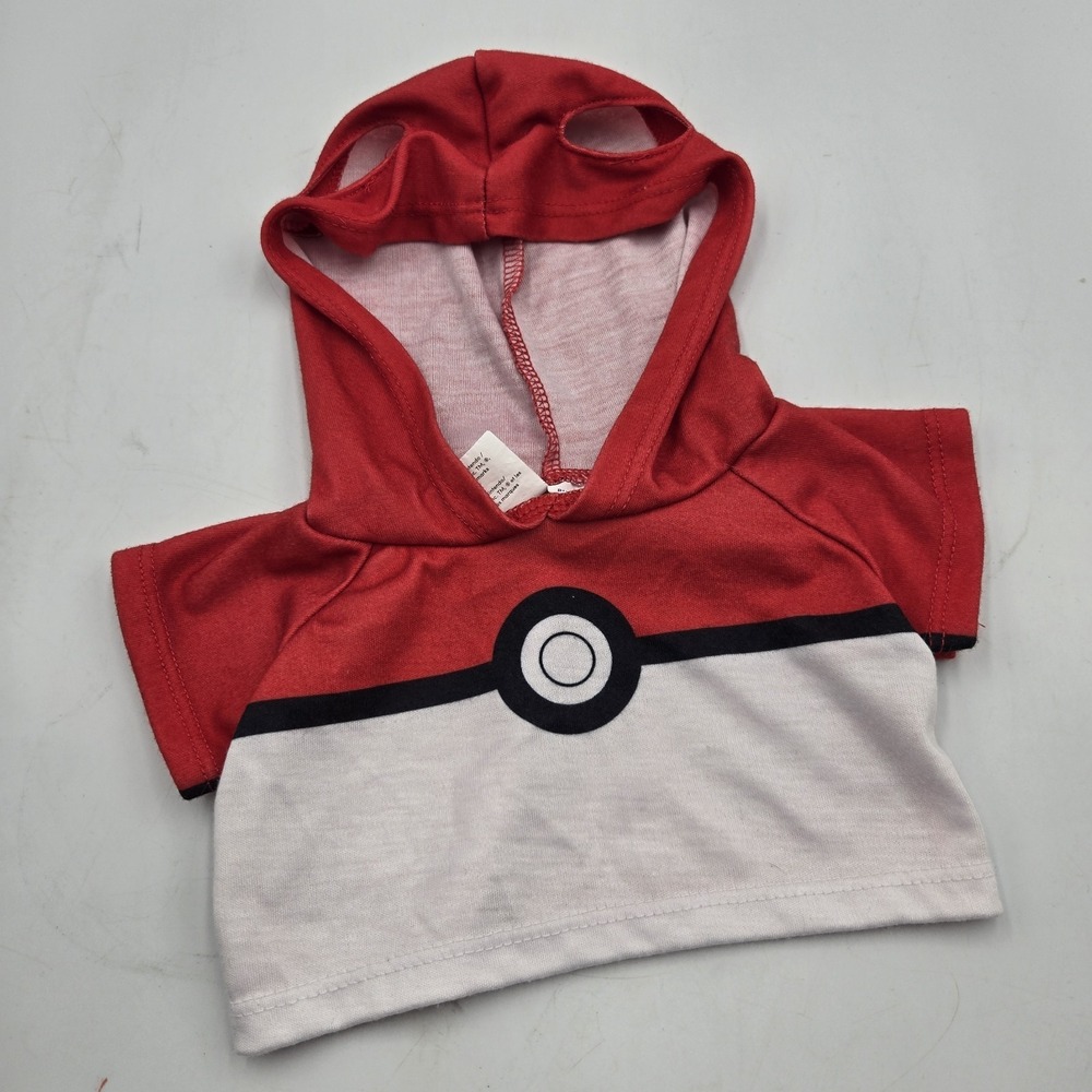 Build A Bear Workshop BAB Pokemon Pokeball Hoodie Red White Bear Shirt
